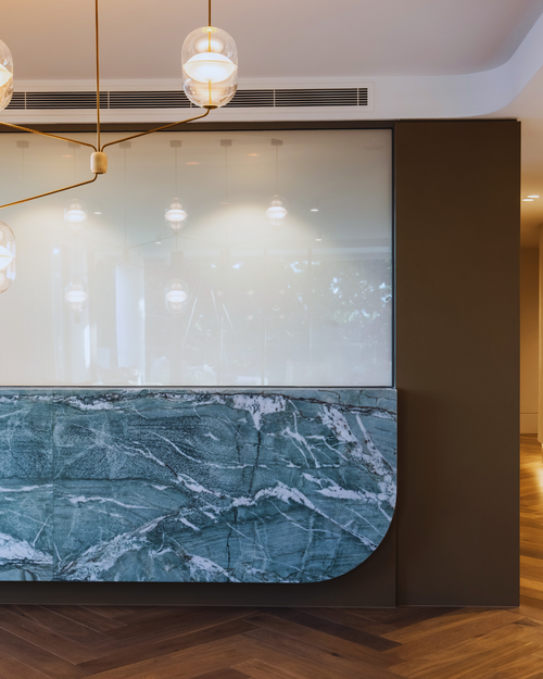 Switchable privacy glass in a living area turned off