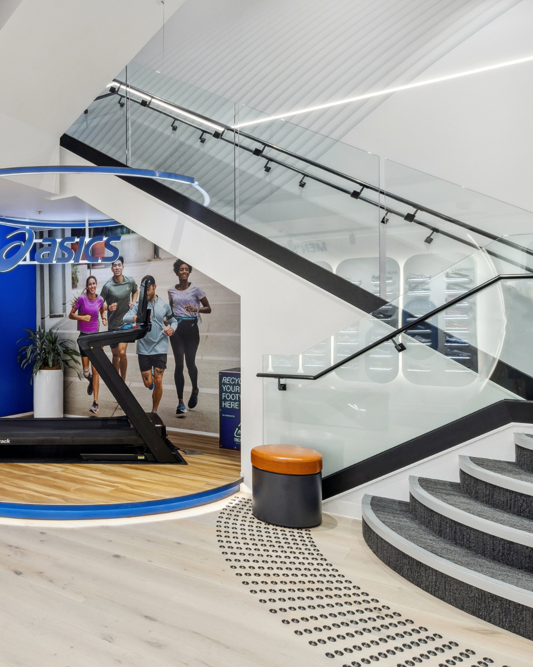 Laminated stair balustrading in the Asics Queen Street store