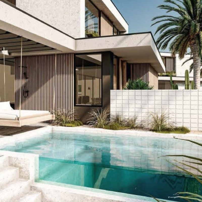 Triple laminated structural glass pool panel in residential pool on Gold Coast maunfactured by Polytron Glass