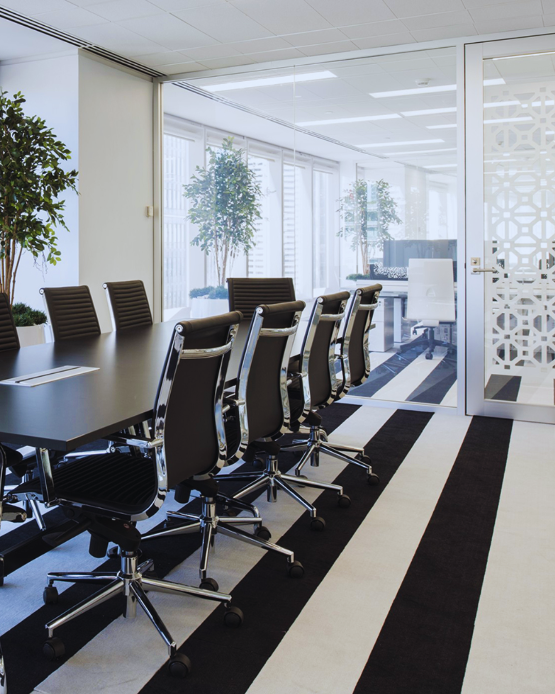 Switch glass in an office boardroom turned on