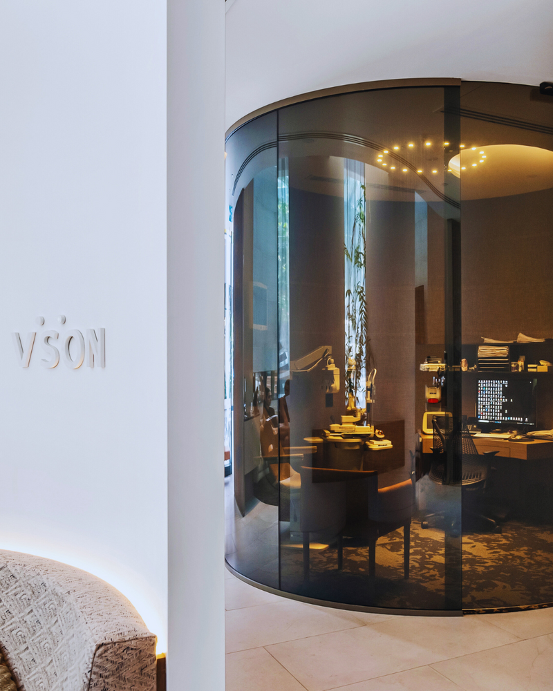 Curved switch glass turned on in a consultation room.